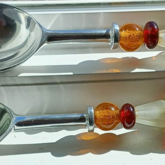 💚Beautiful glass bead handled metal salad fork and spoon - Picture 5 of 5